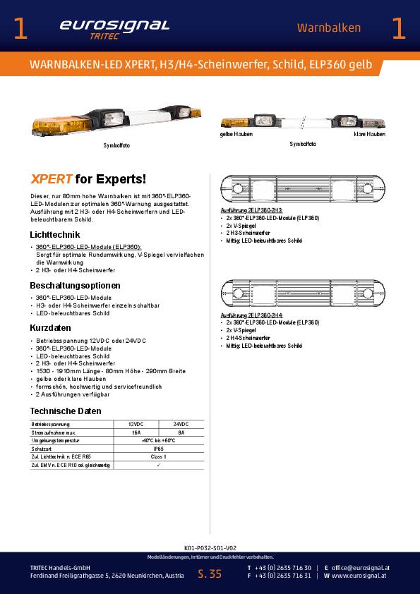 WARNBALKEN-LED XPERT, H3/H4-Scheinwerfer, ELP360 gelb: XPERT