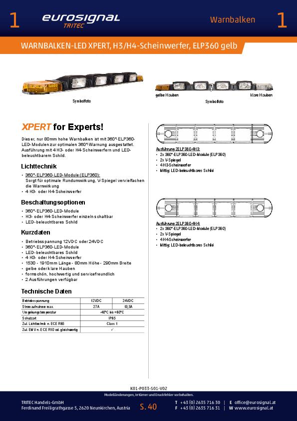 WARNBALKEN-LED XPERT, H3/H4-Scheinwerfer, ELP360 gelb: XPERT