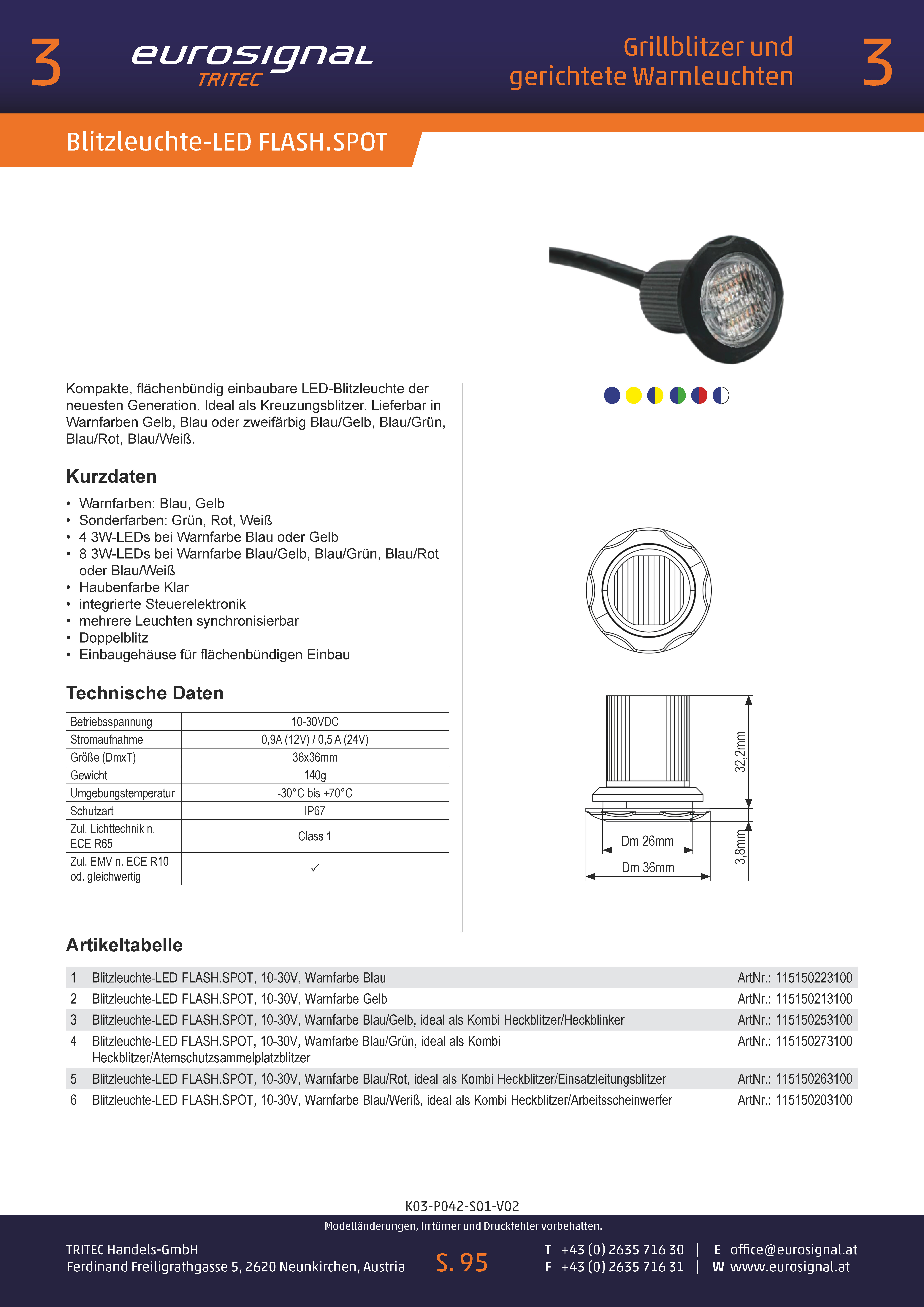 Mactronic® 3F-Flare LED Blitz-Blinkleuchte, Lichtfarbe: Blau