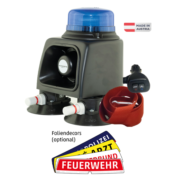 EUSIG-M1.0, Kennleuchte Warnfarbe Blau, Sirene 50W, Einsatzton  Feuerwehr-Österreich, Magnethalterung, 12VDC